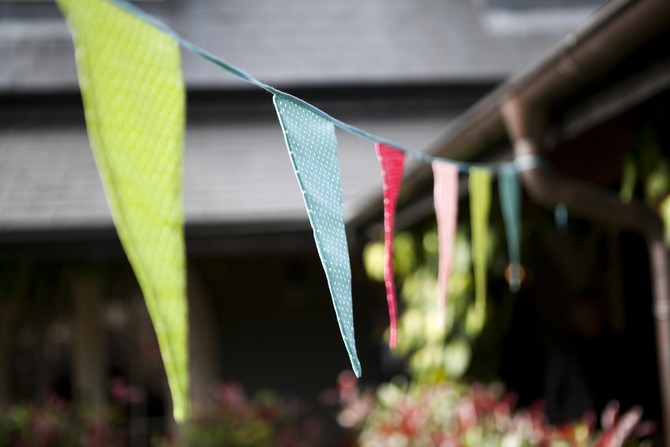 colourful bunting outdoor wedding ireland