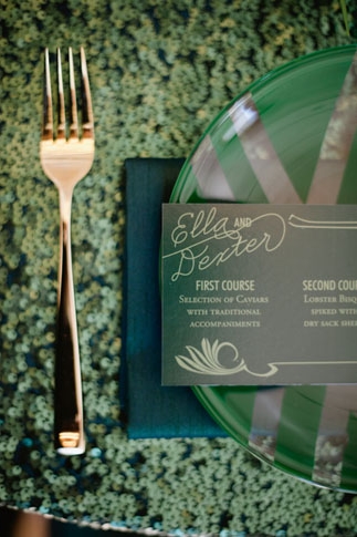 emerald green wedding place setting