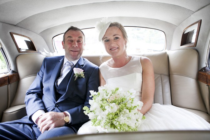 bride and father in wedding car
