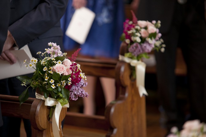 flower pew ends wedding church 