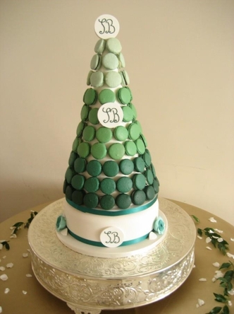 green ombre macaroon wedding cake