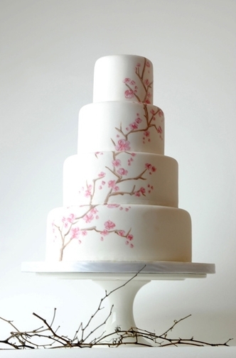 cherry hand painted wedding cake