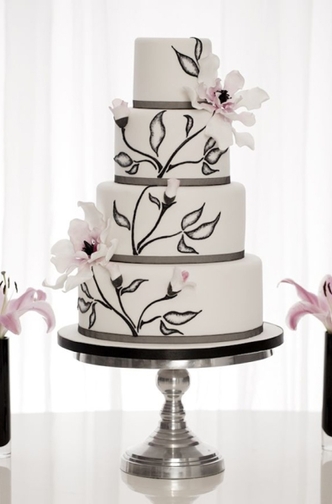black and white hand painted wedding cake