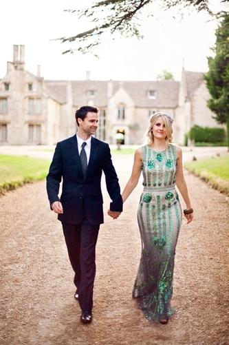 emerald green jenny packham dress bride