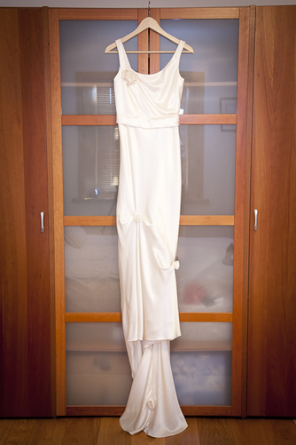 sheath wedding dress hanging