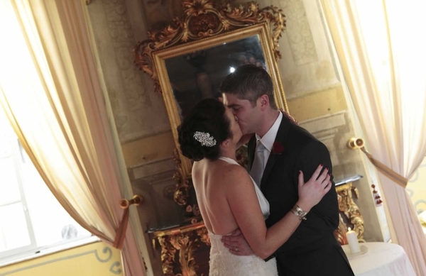 wedding ceremony kiss bride and groom 