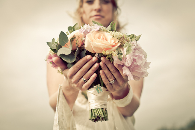 wedding bouquet green peach