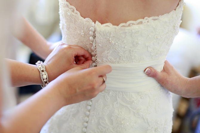 bride getting dressed