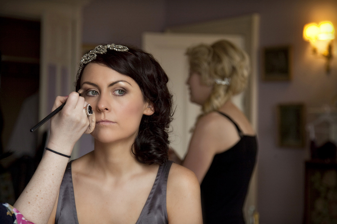 bride getting make up done