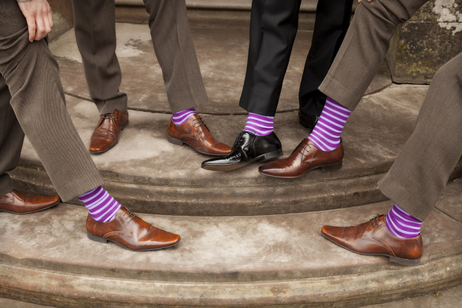 purple strip wedding socks groom