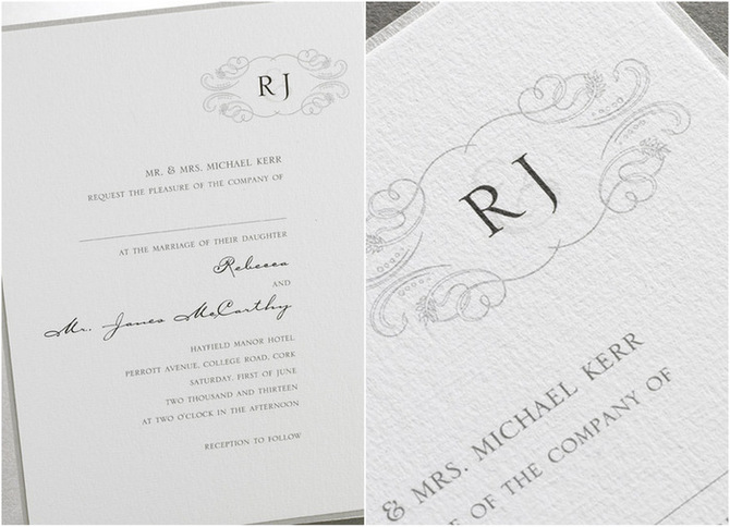 classic grey white wedding invitation