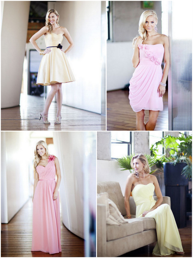 pastel bridesmaid dresses yellow pink