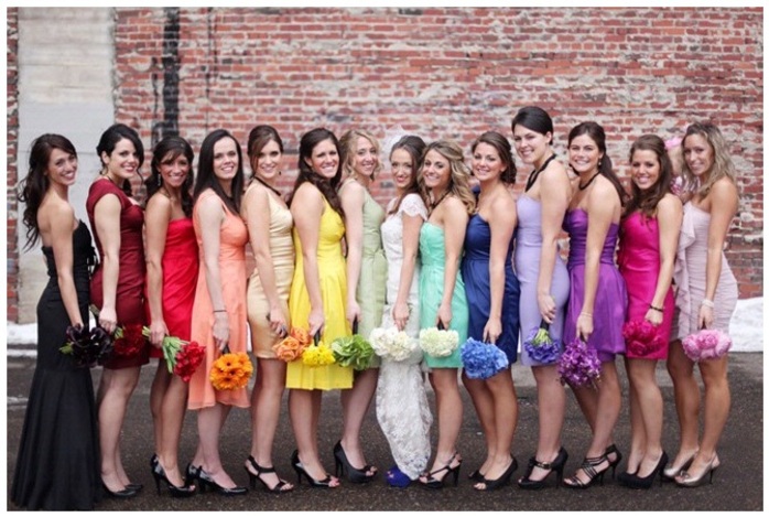 rainbow colourful bridesmaids