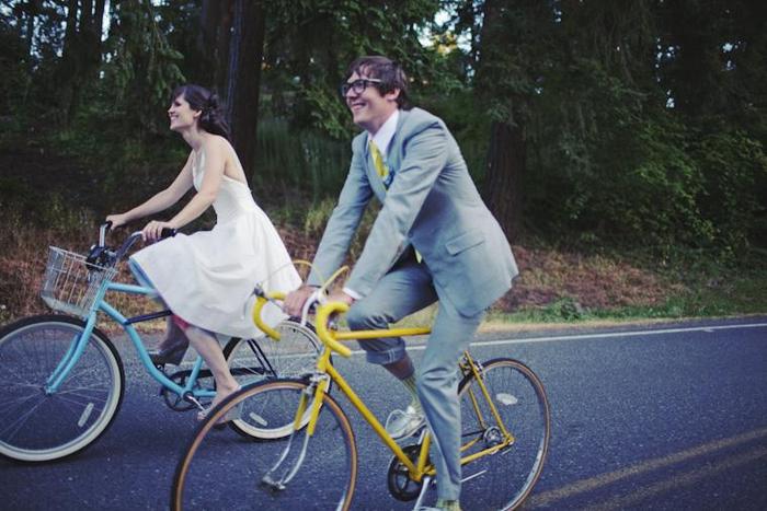 bride and groom bike