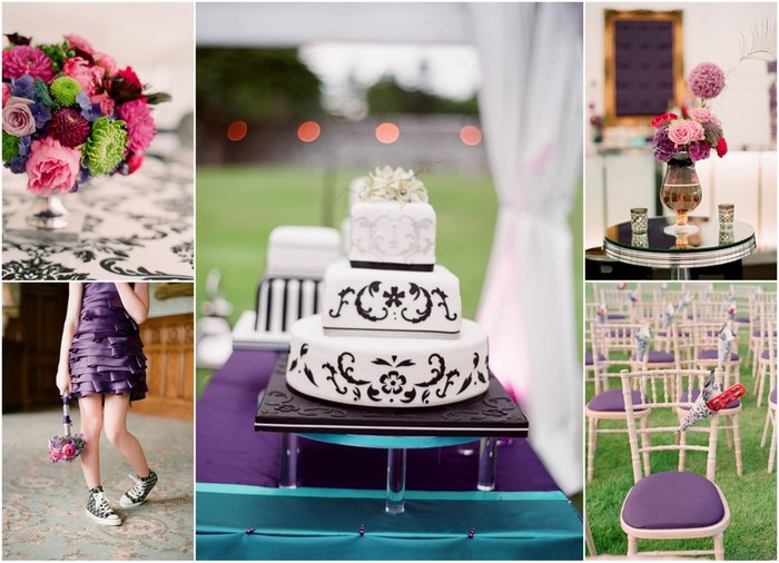 puple black white wedding